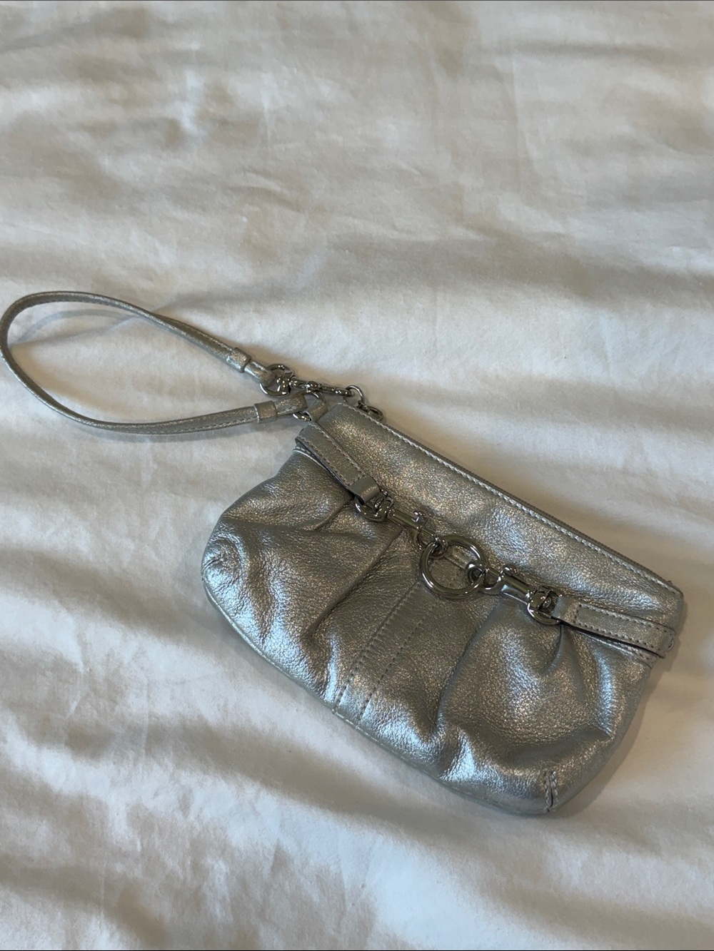Coach Silver Leather Wristlet Clutch